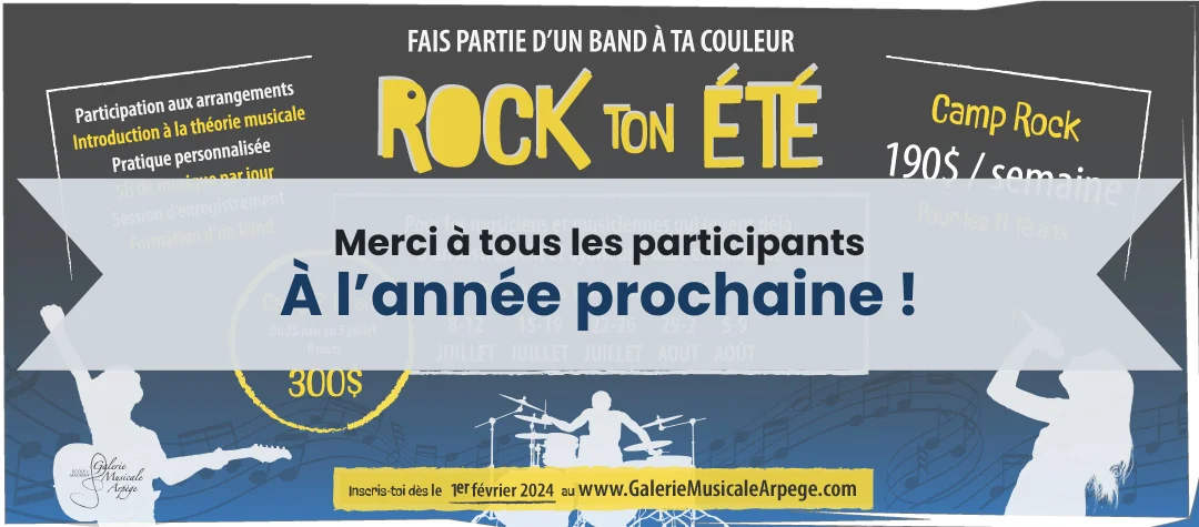 Bannière d'inscription au camp Rock ton Été 2024